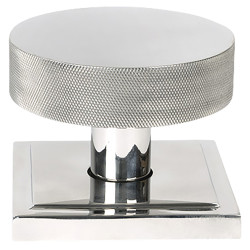 From The Anvil Brompton Round Knurled Centre Door Knob on Square Rose - 90 x 90mm - Pol Stainless