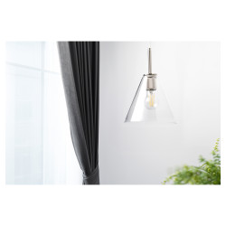 Altro Noord Knurled Ceiling Light Pendant - Satin Nickel Fittings and Hooded Clear Glass Shade