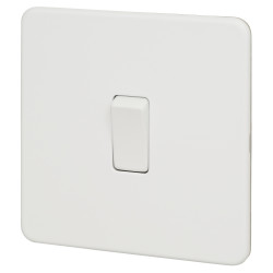 Knightsbridge 20A 1 Gang Screwless Flat Plate Double Pole Switch - Matt White