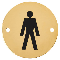 Hampstead Mens Toilet Door Sign - 75mm Diameter - Polished Brass