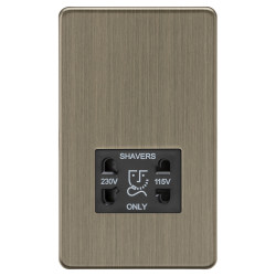 Knightsbridge 115/230V Screwless Dual Voltage Shaver Socket - Antique Brass with Black Insert