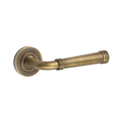 Burlington by Frelan Antique Brass Fire Rated Door Handles on Round Rose - Highgate Range