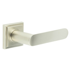 Burlington by Frelan Satin Nickel Fire Rated Door Handles on Square Stepped Rose - Kensington Range