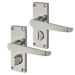 Touchpoint Polished Chrome Budget Straight Privacy Door Handles - Short Plate - Mia Range - 114 x 42mm