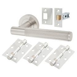 Serozzetta by Carlisle Brass Satin Nickel Knurled Latch Door Handles on Rose Ultimate Pack - Lagos Range