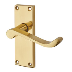 Touchpoint Polished Brass Budget Scroll Latch Door Handles - Short Plate - Mia Range - 114 x 42mm