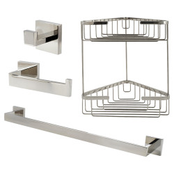 Altro Modern Bathroom Set With Basket - Polished Stainless Steel