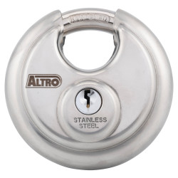Altro Disc Padlock - 70mm Body - 17.5 x 22mm Shackle - Polished Stainless Steel