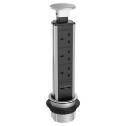 Sensio SensioPod E Slimline 3 Gang Pop-Up Socket with 2 x USB Ports - Aluminium