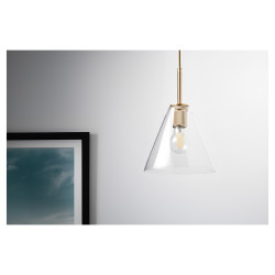 Altro Noord Knurled Ceiling Light Pendant - Satin Brass Fittings and Hooded Clear Glass Shade