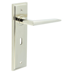Burlington by Frelan Polished Nickel Fire Rated Keyhole Lock Door Handles - Mayfair - 200 x 55mm