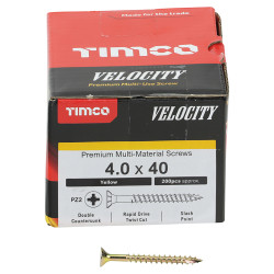 TIMCO Velocity Pozi Countersunk Wood Screws - 4.0 x 40mm - Yellow Zinc - Pack of 200