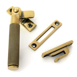 From The Anvil Brompton Knurled Locking Mortice & Hook Plate Window Fastener - Left - Aged Brass