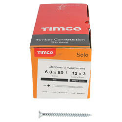 TIMCO Solo Chippy Pozi Countersunk Wood Screws - 6.0 x 80mm - Zinc Plated - Pack of 200