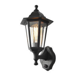 Forum Coast Bianca Outdoor Wall Lantern Light with PIR - IP44 - Black