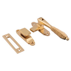 Altro Cast Reeded Mortice & Hook Plate Casement Window Fastener - Reversible - Polished Brass