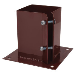 Powapost Fence Post Bolt Down Shoe - Twin Bolt - 100 x 100mm - Brown Powder Coated