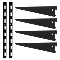 Altro Twin Slot Shelving Kit - 2 x 1000mm Shelf Wall Uprights & 4 x 370mm Shelf Brackets - Black
