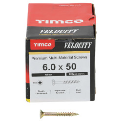 TIMCO Velocity Pozi Countersunk Wood Screws - 6.0 x 50mm - Yellow Zinc - Pack of 200