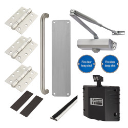 Light Duty Pull Door Handle Fire Door Kit & Dorgard Holder - Power Size 3 - Push/Pull - Silver