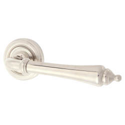 Jedo Polished Nickel Door Handles on Round Rose - Parisian Camille Range