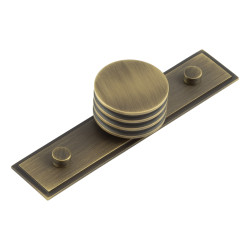 Hoxton by Frelan Sturt Grooved Round Cabinet Knob on Stepped Backplate - 40mm Diameter - Antique Brass