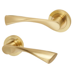 Altro Satin Brass Door Handles on Round Rose - Knightsbridge Range