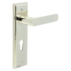 Burlington by Frelan Polished Nickel Fire Rated DIN Euro Lock Door Handles - Kensington - 200 x 55mm