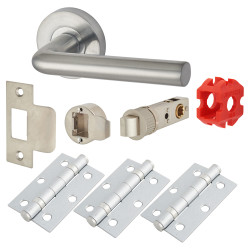 Jigtech Satin Chrome Latch Door Handles on Rose Pack - Passage - Riva Range