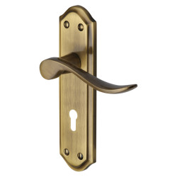 Heritage Brass by M Marcus Antique Brass Keyhole Lock Door Handles - Sandown Range - 180 x 48mm