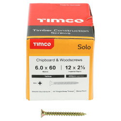 TIMCO Solo Chippy Pozi Countersunk Wood Screws - 6.0 x 60mm - Yellow Zinc - Pack of 200