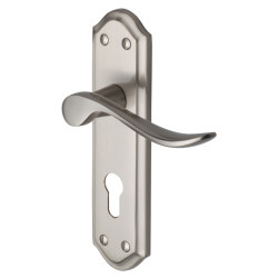 Heritage Brass by M Marcus Satin Nickel Scroll Euro Lock Door Handles - Sandown Range - 180 x 48mm