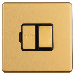 Eurolite Concealed 13A 1 Gang DP Screwless Flat Plate Switched Fused Spur - Satin Brass/Black
