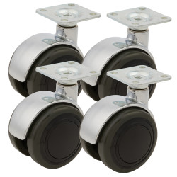 Coldene Twin Wheel Furniture Castor - Swivel - 80kg Max Weight - 50mm Diameter - Black - Pack of 4