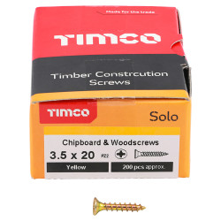 TIMCO Solo Chippy Pozi Countersunk Wood Screws - 3.5 x 20mm - Yellow Zinc - Pack of 200