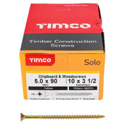 TIMCO Solo Chippy Pozi Countersunk Wood Screws - 5.0 x 90mm - Yellow Zinc - Pack of 100