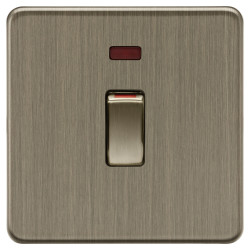 Knightsbridge 45A 1 Gang Screwless Flat Plate Double Pole Cooker Switch with Neon - Antique Brass