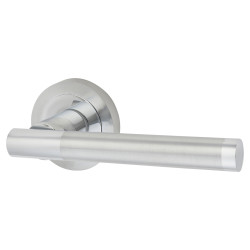 Altro Satin Nickel/Polished Chrome Door Handles on Round Rose - Bella Range