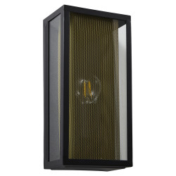 Forum Zink Cuba Outdoor Wall Lantern Light - IP44 - Black with Brass Mesh Insert