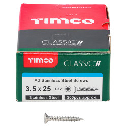 TIMCO Classic Pozi Countersunk Wood Screws - 3.5 x 25mm - A2 Stainless Steel - Pack of 200