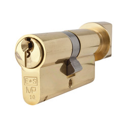 Eurospec 10 Pin 64mm Euro Thumbturn Cylinder - 32mm Turn + 32mm - Polished Brass - Keyed to Differ