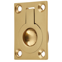 Altro Rectangular Flush Ring Cabinet Pull Handle - 38 x 27mm - Polished Brass