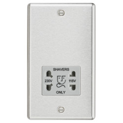 Knightsbridge 115/230V Round Edge Dual Voltage Shaver Socket - Brushed Chrome with Grey Insert