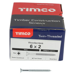 TIMCO Twin Threaded Pozi Countersunk Wood Screws - 6 x 2" - Zinc Plated - Pack of 200