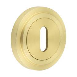 Burlington BUR60 by Frelan Escutcheon on Stepped Rose - 53mm Diameter - Keyhole - Satin Brass