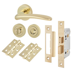 Touchpoint Polished Brass Bathroom Lock Door Handles on Rose Pack - Eloise Range