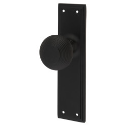 Hampstead Matt Black Reeded Latch Mortice Door Knob on Backplate - 205 x 52mm - Miller Range