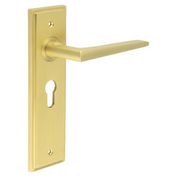Burlington by Frelan Satin Brass Fire Rated Euro Lock Door Handles - Mayfair - 200 x 55mm