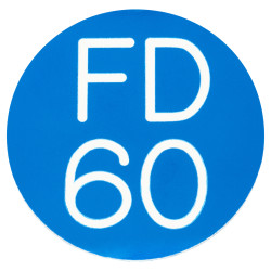 Altro FD60 Fire Door Sign - Self Adhesive - 50mm Diameter - Rigid Plastic - Blue