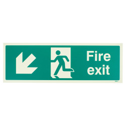 Altro Photoluminescent Fire Exit Running Man Arrow Down Left Sign - 450 x 150mm - Rigid Plastic